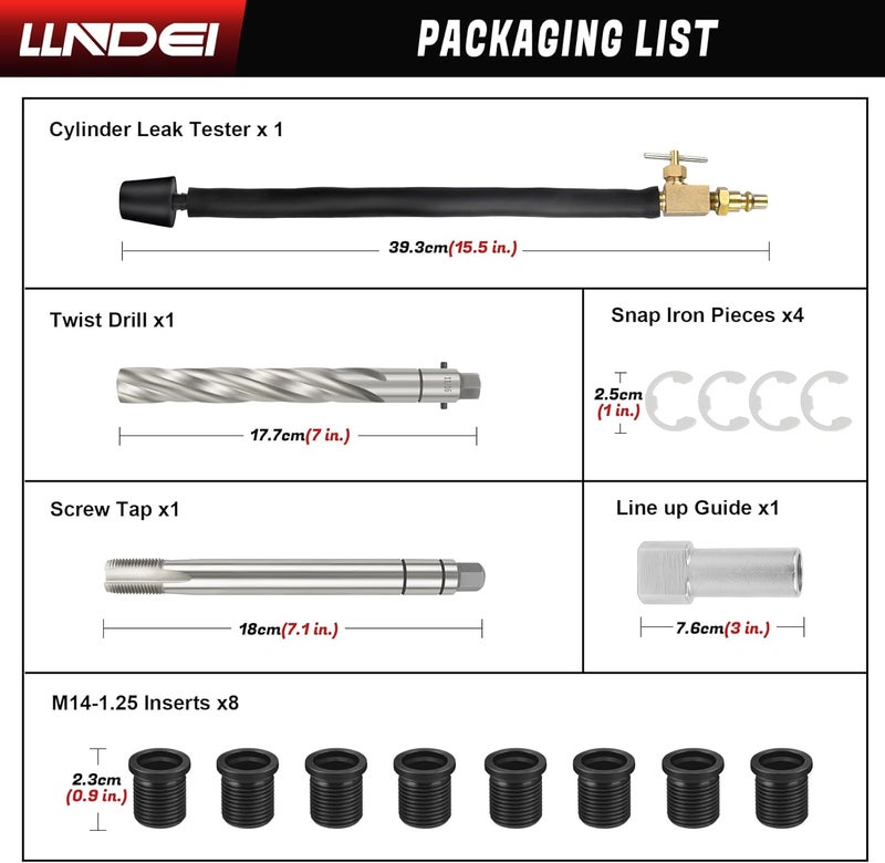 LLNDEI Spark Plug Thread Repair Kit, 38900 Two Valve Ford Triton Tool Compatible, 16 PCS Spark Plug Thread Repair Kit for Repairing Ford 4.6L, 5.4L and 6.8V-10 Two Valve Engines - Image 3